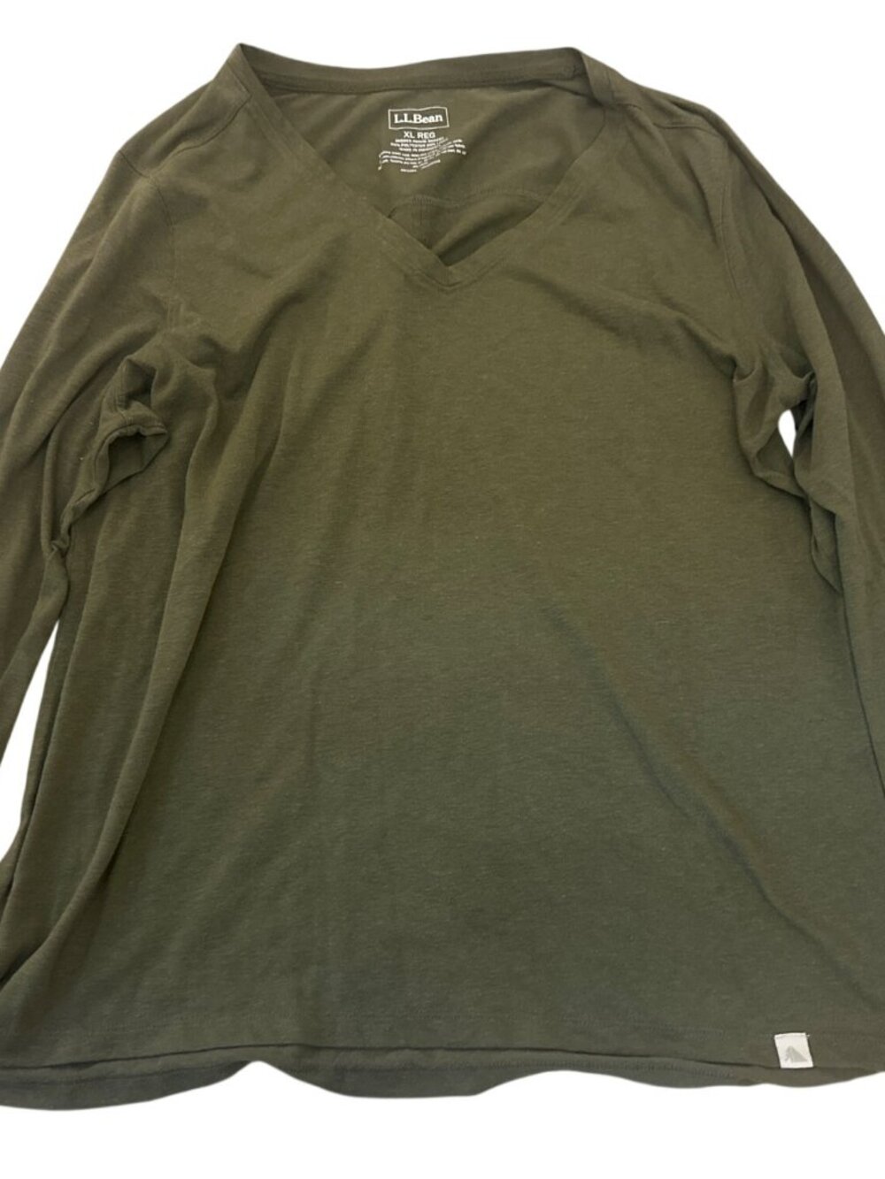 L.L. Bean Womens Top XL Olive Green V-Neck Linen Blend Outdoor Casual Lagenlook